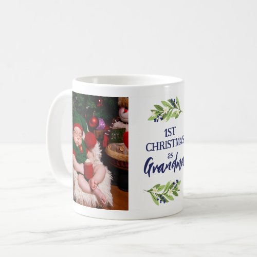 Blue Berry Twigs 1st Christmas As Grandma 2 Photos Coffee Mug