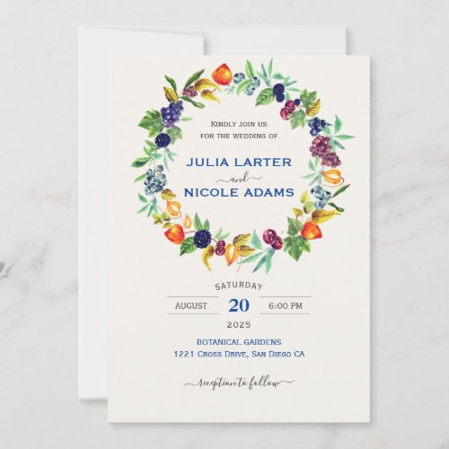 Blue Berry Wild Flowers Watercolor  Invitation