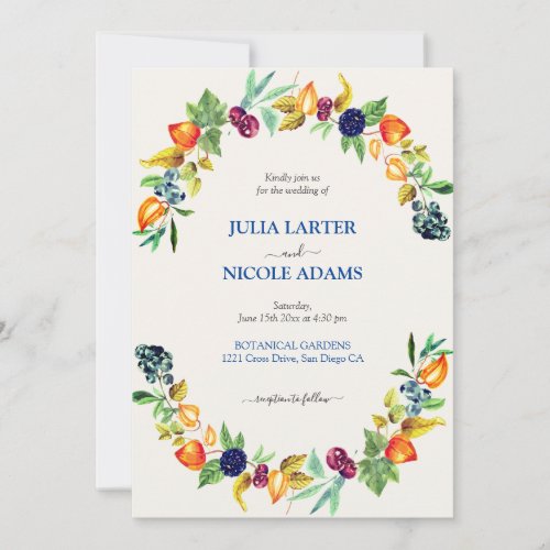 Blue Berry Wild Flowers Watercolor  Invitation