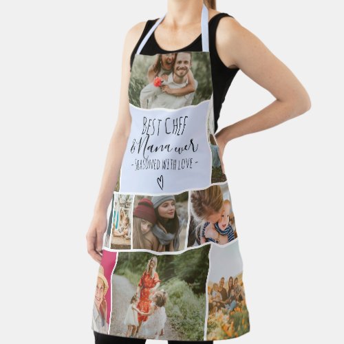 Blue Best chef and grandma photo collage grid Apron