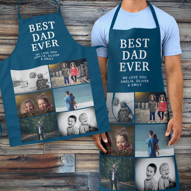 Blue Best Dad Ever Custom 6 Photo Collage  Apron (Creator Uploaded)