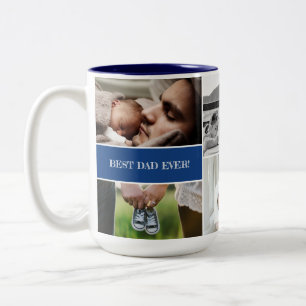 Blue Best Dad Ever Custom Photo Collage Daddy Two-Tone Coffee Mug