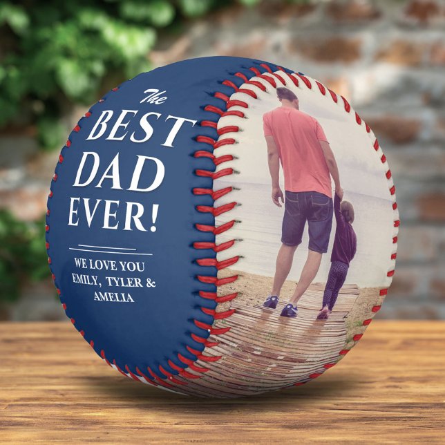 Blue Best Dad Ever Father`s Day 2 Photo Collage Baseball (Creator Uploaded)
