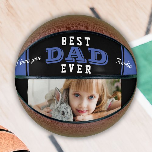 Blue Best Dad Ever Father Typography Photo Basketball