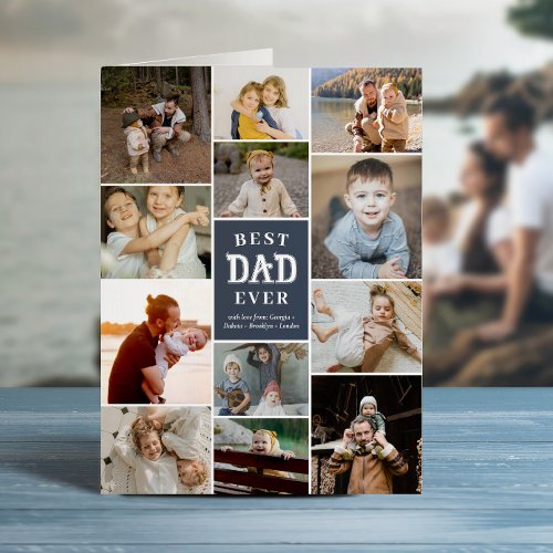 Blue Best Dad Ever Fathers Day Photo Collage Big Card