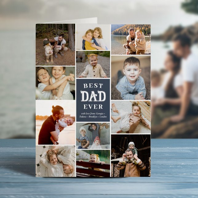 Blue Best Dad Ever Fathers Day Photo Collage Big Card (Creator Uploaded)