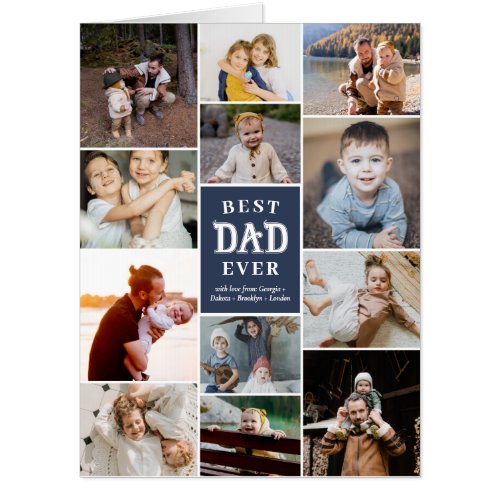 Blue Best Dad Ever Fathers Day Photo Collage Big Card