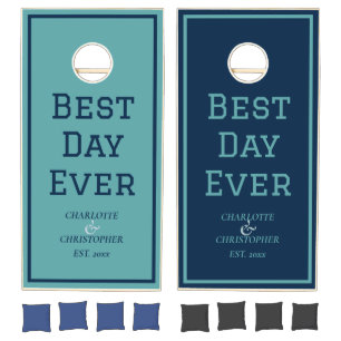 Blue Best Day Ever Wedding Cornhole Set