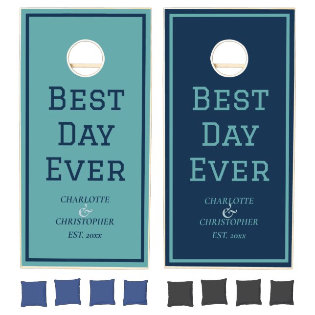 Blue Best Day Ever Wedding Cornhole Set (Set)
