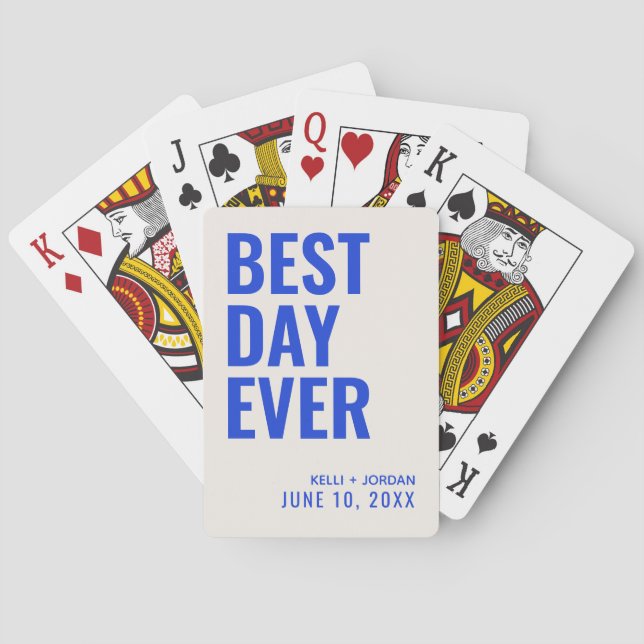Blue Best Day Ever Wedding Playing Cards (Back)