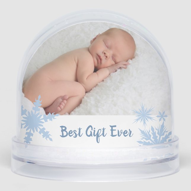 Blue Best Gift Ever Double Photo Snow Globe (Front)