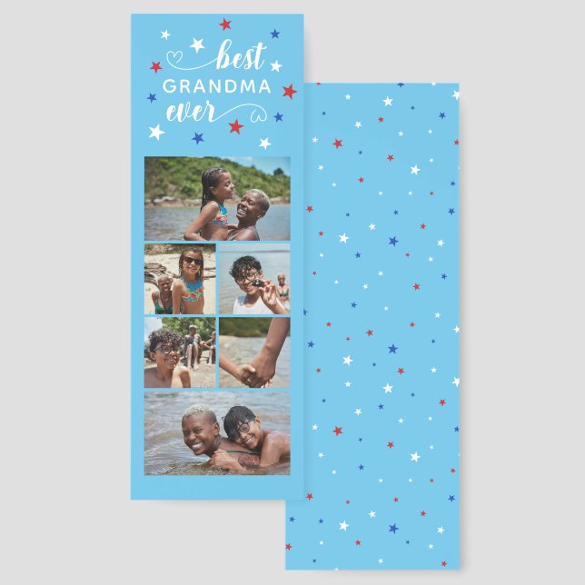 Blue Best Grandma Ever Little Stars 6 Photos Bookmarks (Front & Back)