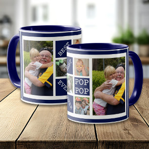 Blue Best Pop Pop Ever Grandfather 5 Photo Collage Mug
