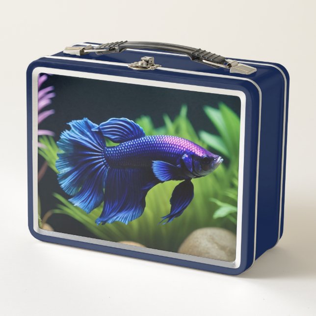 Blue Beta Fish Metal Lunch Box (Front)