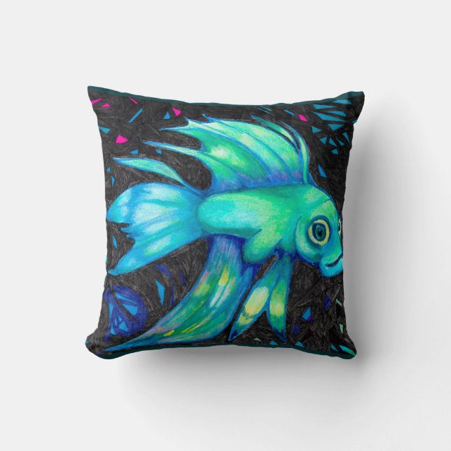 Blue Betafish Throw Pillow (Front)