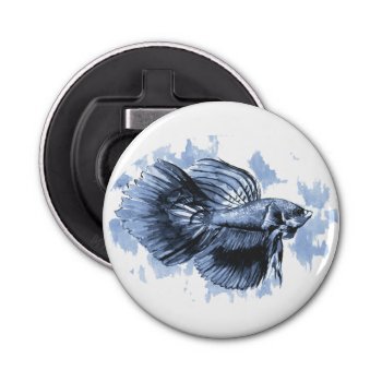 Blue Betta Button Bottle Opener by Eclectic_Ramblings at Zazzle