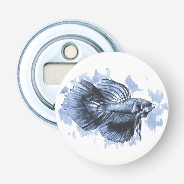 Blue Betta Button Bottle Opener (Front)