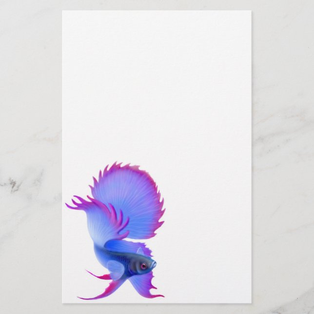 Blue Betta Fighting Fish Stationery (Front)