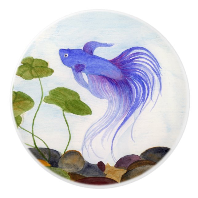 Blue Betta Fish Ceramic Knob (Front)