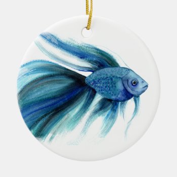 Blue Betta Fish Ceramic Ornament by GoosiStudio at Zazzle