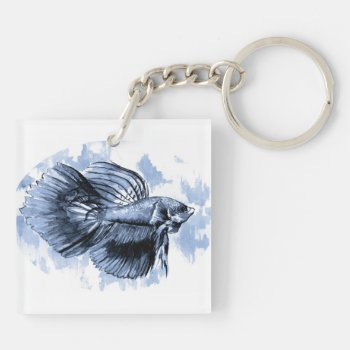 Blue Betta Fish Keychain by Eclectic_Ramblings at Zazzle