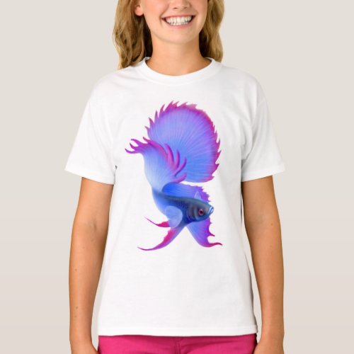 Blue Betta Fish Kids Ringer T_Shirt