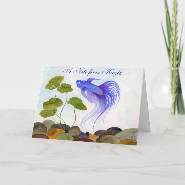 Blue Betta Fish Note Card (Front)