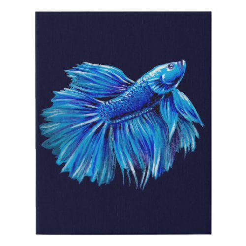 Blue Betta Fish on Navy Aquarium Lover Faux Canvas Print