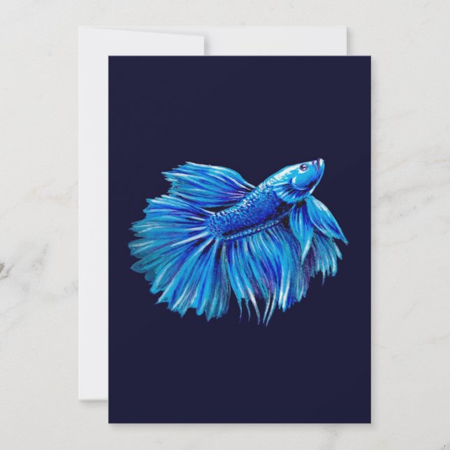 Blue Betta Fish on Navy |Aquarium Lover Holiday Card (Front)