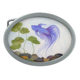 Blue Betta Fish Oval Belt Buckle