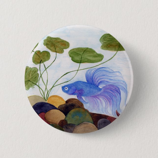 Blue Betta Fish Pinback Button (Front)