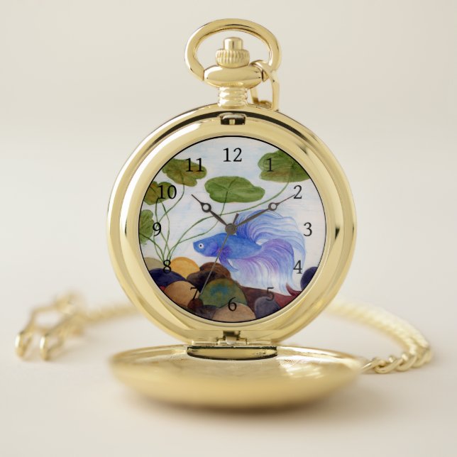 Blue Betta Fish Pocket Watch (Inside)