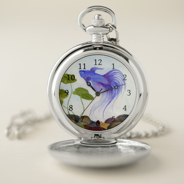Blue Betta Fish Pocket Watch (Inside)