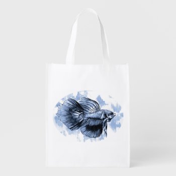 Blue Betta Fish Reusable Grocery Bag by Eclectic_Ramblings at Zazzle