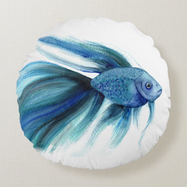 Blue Betta Fish Round Pillow (Front)