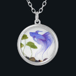 Blue Betta Fish Silver Plated Necklace<br><div class="desc">One of two watercolor paintings of my lovely blue betta fish,  with his plants in his aquarium home.</div>