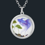 Blue Betta Fish Silver Plated Necklace<br><div class="desc">One of two watercolor paintings of my lovely blue betta fish,  with his plants in his aquarium home.</div>