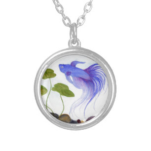 Blue Betta Fish Silver Plated Necklace