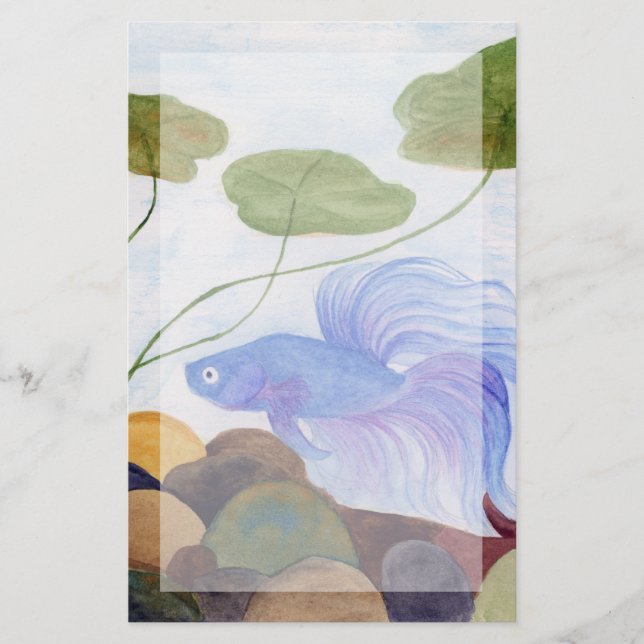 Blue Betta Fish Stationery (Front)