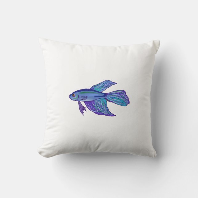 Blue Betta Fish Throw Pillow (Front)