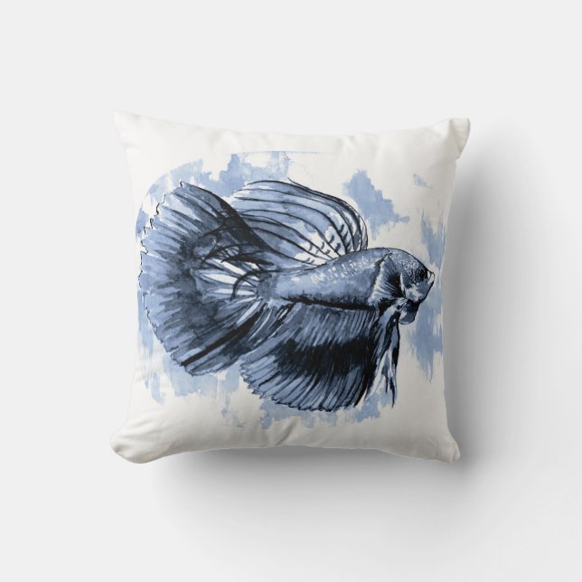 Blue Betta Fish Throw Pillow (Front)