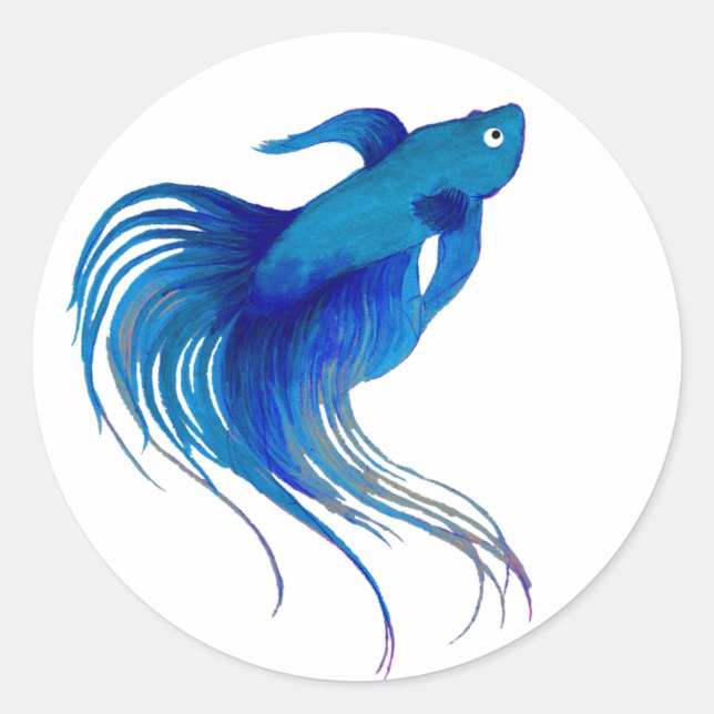 Blue Betta Fish Watercolor Classic Round Sticker (Front)