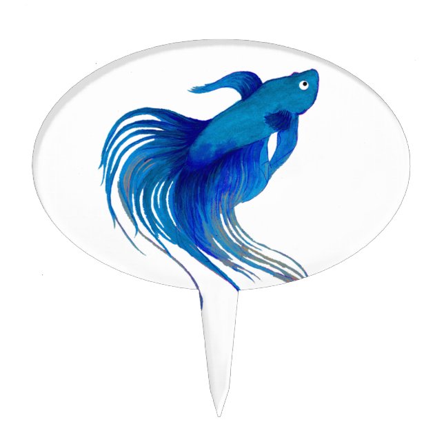 Blue Betta Watercolor Cake Topper (Front)