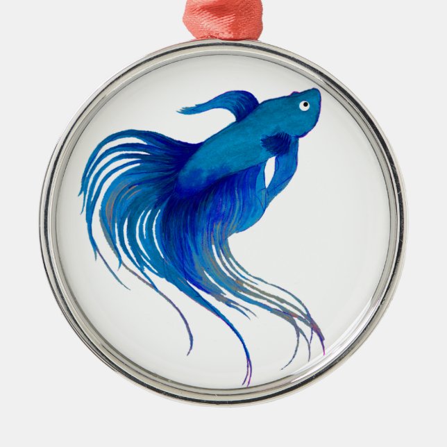 Blue Betta Watercolor Metal Ornament (Front)