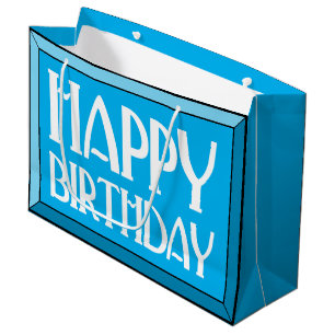 Blue Beveled Happy Birthday Art Deco Large Gift Bag