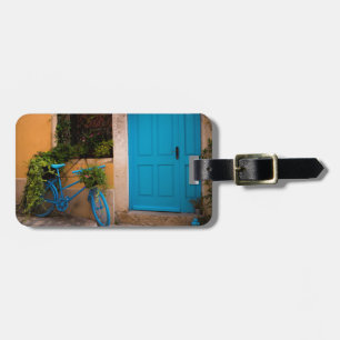 Blue Bicycle and Door in Summer Luggage Tag