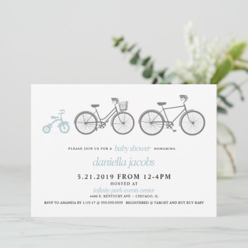 Blue Bicycle Baby Shower Invitation