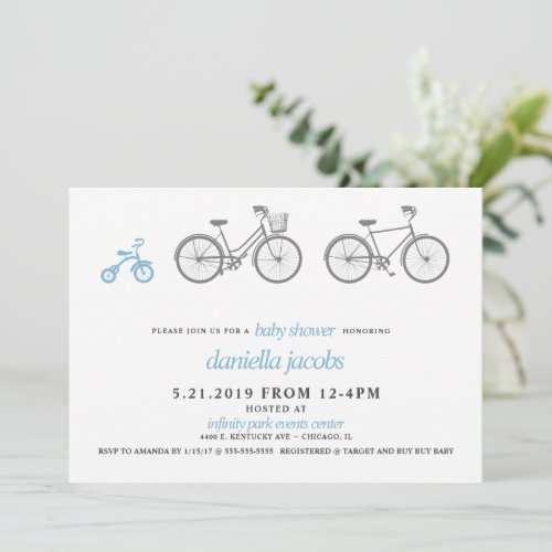 Blue Bicycle Baby Shower Invitation