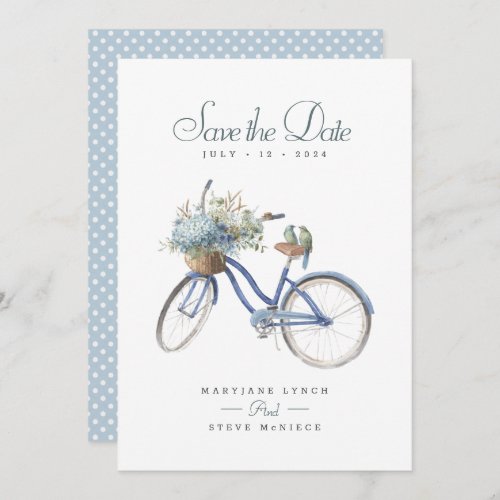 Blue Bicycle Bohemian Floral Watercolor Wedding Save The Date