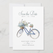 Blue Bicycle Bohemian Floral Watercolor Wedding Save The Date (Front)